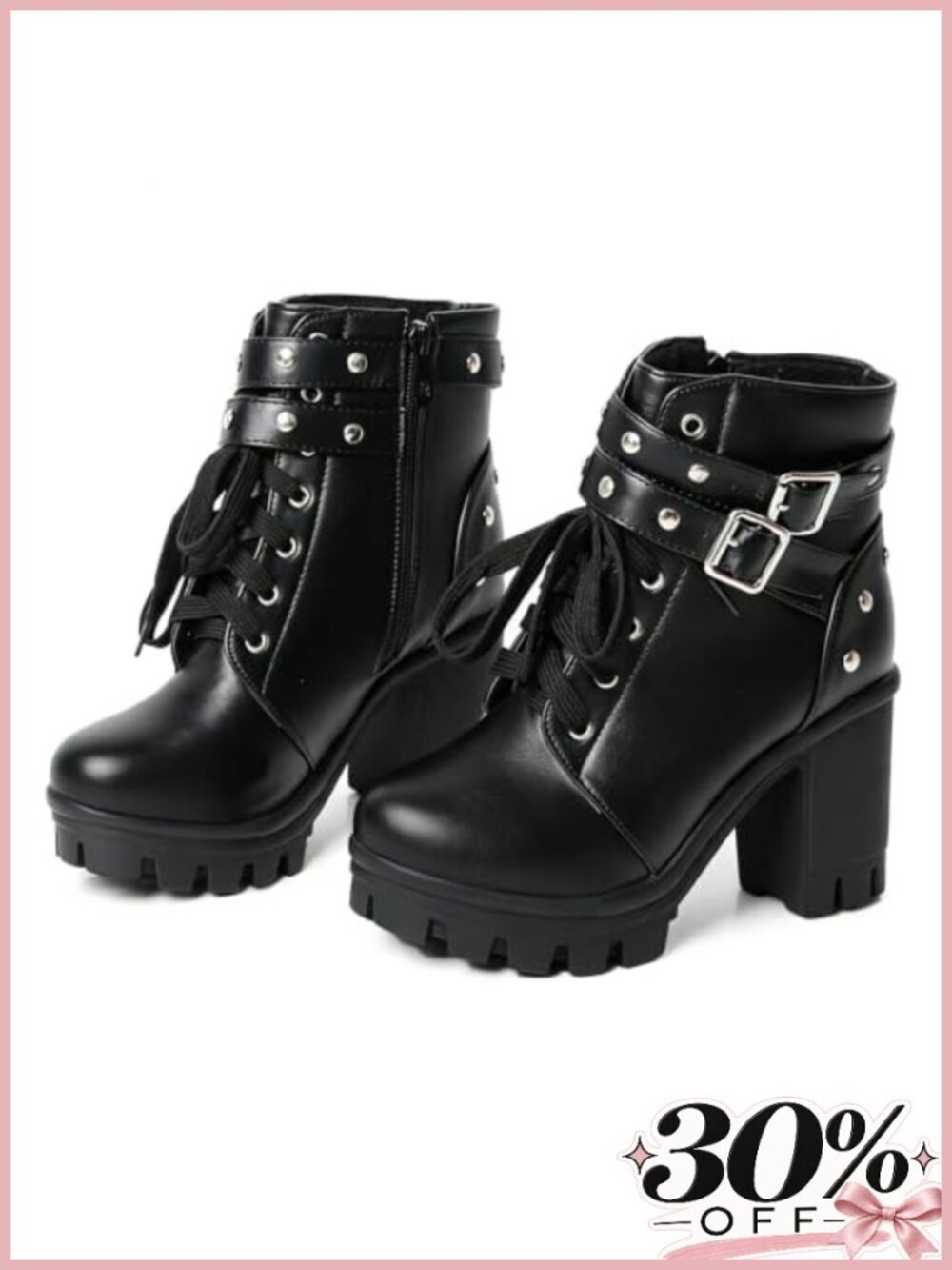 Platform Combat Bootie with Block Heel and Side Zipper